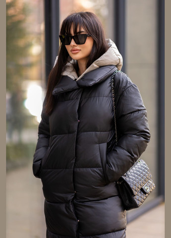 Черно-белое зимнее Женское зимнее длинное пальто трансформер 8998 трансформер Svidni