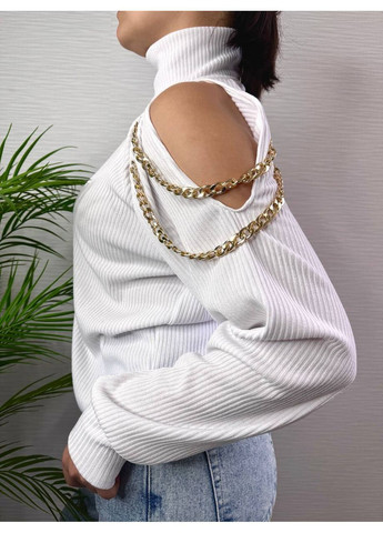 Белый женский свитер с цепочками на флисе No Brand Р4939-610/