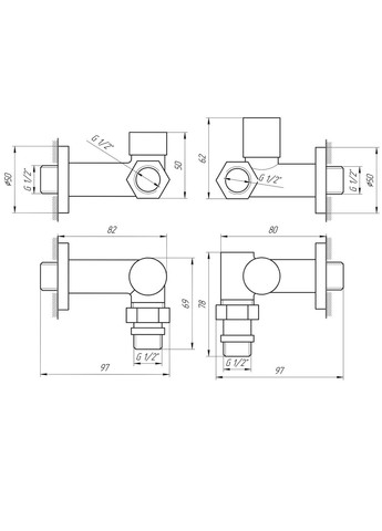!Набір Кран вентильний кутовий з американкою LUX 1/2″ CHROM 7777_TEN (1уп.) Solomon (301219351)