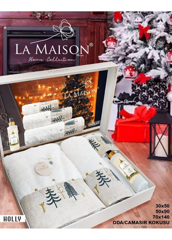 Подарунковий набір рушників La Maison, 3 шт. з ароматом Holly No Brand новорічний білий