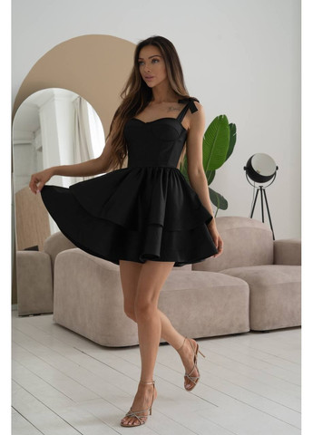 Черное праздничный мини-платье с корсетным лифом и пышной многоярусной юбкой с пышной юбкой MonCher