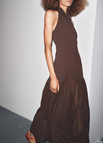 Коричневое кэжуал платье Zara однотонное