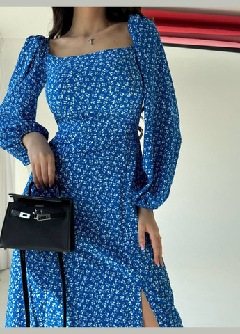 Синее повседневный женское платье в цветочек софт принт No Brand с цветочным принтом