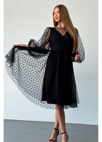 Чорна коктейльна сукня сітка флок 23065 чорний Tanita-Romario