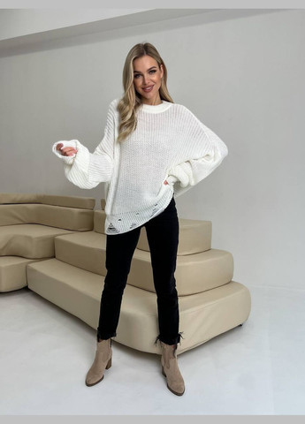 Жіночий светр з дірками молочного кольору р.42/46 407262 New Trend (285711186)