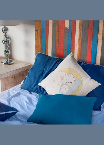 Подушка декоративная с детским оригинальным принтом "Спящий белый котенок на луне. Sleeping cat" Push IT Кавун (316096100)