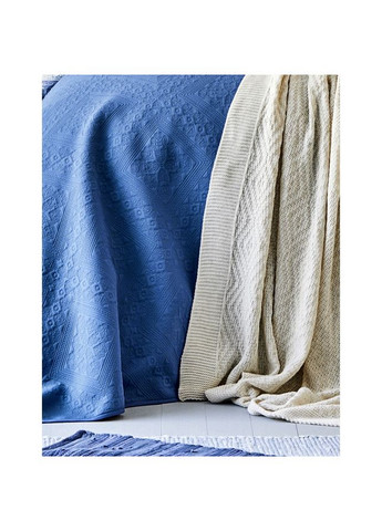 Набір постільної білизни з покривалом + плед Levni mavi 2020-1 синій євро Karaca Home (285778487)