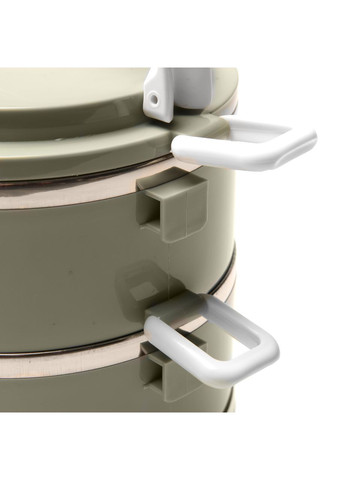 Ланч-бокс трехсекционный круглый из нержавеющей стали 1500 мл, серо-голубой Supretto (373394573)