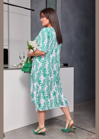Зелена жіноча сукня із софту колір білий-зелений р.50/52 453418 New Trend