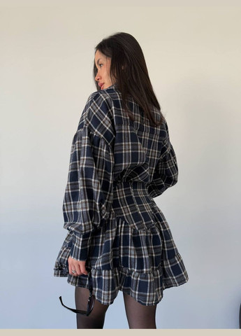 Жіночий костюм зі спідницею в клітку темно-синього кольору 31071 Fashion (318227050)