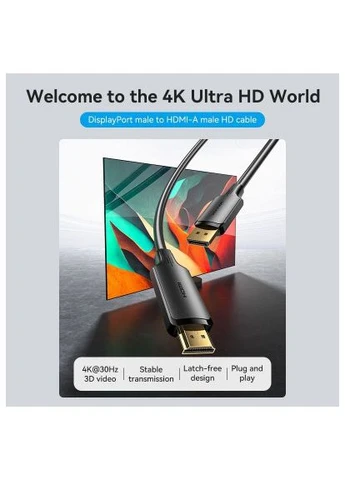 Мультимедийный кабель DisplayPort M to HDMI M 1.8m 4K40Hz black (HFOBAC) Vention (396873774)