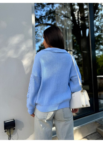 Голубой демисезонный женская кофточка с отложным воротником джемпер No Brand