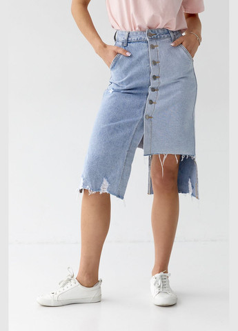 Голубая повседневная, вечерний однотонная джинсовая юбка на пуговицах с асимметричным низом Liton