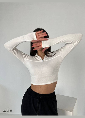 Красивый укороченный топ рубчик с молнией на белой шее You Best (300325364)