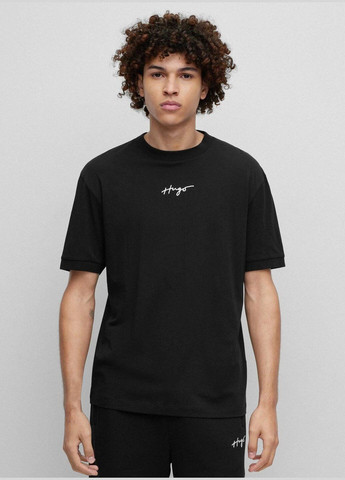 Черная футболка мужская с коротким рукавом Hugo Boss Relaxed-Fit Handwritten Logo