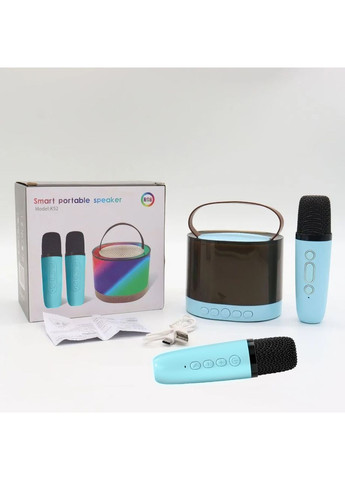 Бездротова Bluetooth колонка портативна з 2 мікрофонами та RGB-підсвічуванням для караоке Блакитна No Brand (361029095)