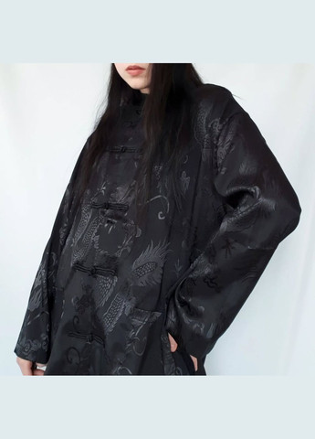 Атласова чорна сорочка з драконами оверсайз прямого крою аніме харадзюку японська китайська естетика унісекс велика гранж панк No Brand (316259282)