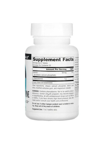 Аминокислота L-Phenylalanine 500 mg, 100 таблеток Source Naturals (322208366)