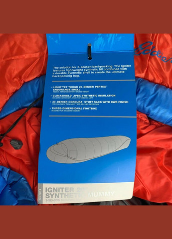 Спальний мішок з капюшоном (спальник) Igniter 20° Synthetic Sleeping Bag Синій з червоним Eddie Bauer (292324106)