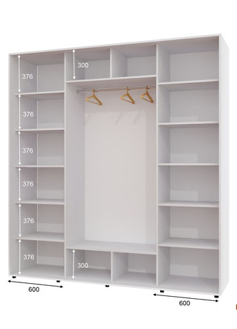 Шкаф-купе трехдверный 220*60*230 см Белый 3 двери ДСП наполнение ШК-05 Алекса (360477376)