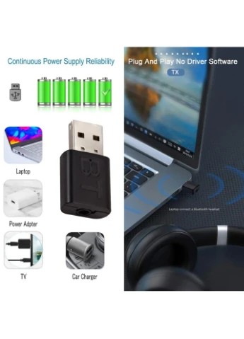 USB Bluetooth 5.0 аудіоадаптер-передавач і приймач з AUX 3.5 мм для ТВ ПК авто та колонок No Brand (353928799)
