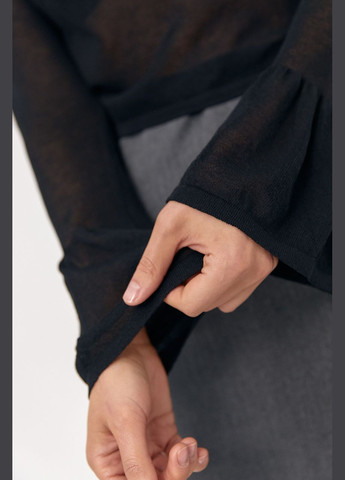 Чорний демісезонний напівпрозорий джемпер із рукавами-воланами - молочний Lurex