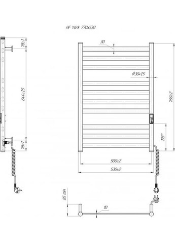 Электрический полотенцесушитель HF York 770х530 TR K мат Mario (318681198)