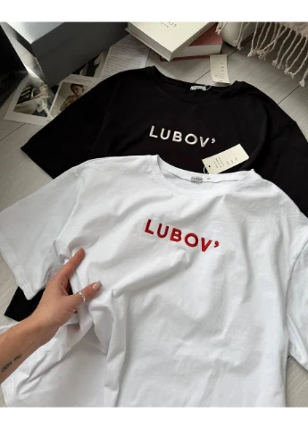 Жіноча футболка з вишивкою - LUBOV’. В чорному та білому кольорі та в розмірі 42-46 No Brand - (389301024)