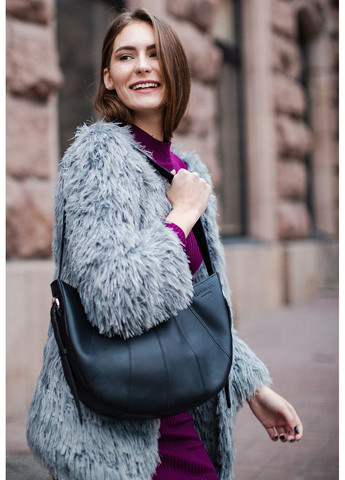 Шкіряна жіноча сумка Круасан чорна Krast BlankNote сумка бохо (348359239)