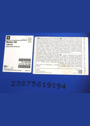 Олива моторна Semi Synthetic SAE 10W40 (60 Liter) 90513468 GM (360482812)