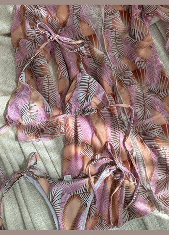 Рожевий літній витончений тропічний купальник з тунікою роздільний Vakko