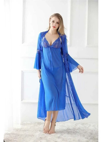 Кружевный халат с пеньюаром длинный с поясом и стрингами. Кружевной халат с пеньюаром прозрачный, L No Brand (370976080)