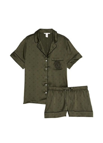 Зеленая всесезон сатиновая пижама glazed satin short pajama set Victoria's Secret