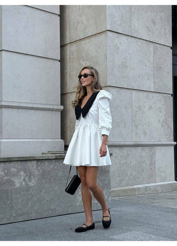 Молочное повседневный женское платье scarlet с v-образной горловиной и съемным белым воротничком (mil469) milirud