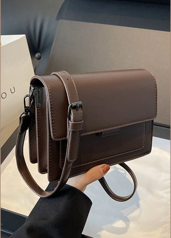 Женская классическая сумка большая 2834-2 на ремне кросс-боди на три отдела темно коричневая No Brand (296008192)