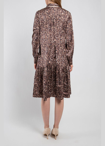 Коричнева кежуал плаття жіноче шовкове міді абстракція коричневе "грейс" mkpr2625-1 Modna KAZKA