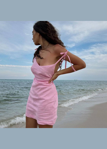 Розовое платье женское с открытой спиной atelier №043 лен с открытой спиной JUGO однотонное