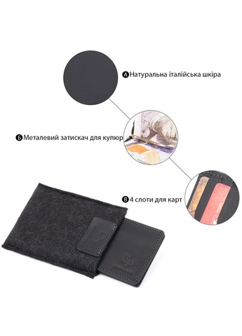 Затискач для грошей без застібки зі шкіри з кишеньками чорний (sku_11294) No Brand (327820205)
