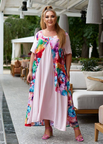 Пудровое повседневный повседневное летнее платье с цветочным узором No Brand с цветочным принтом