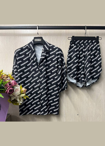 Шикарний чорний костюм трійка (сорочка+шорти+штани) із софту люкс якості, прогулянковий костюм, принтований 3-ка No Brand 387 (291985688)