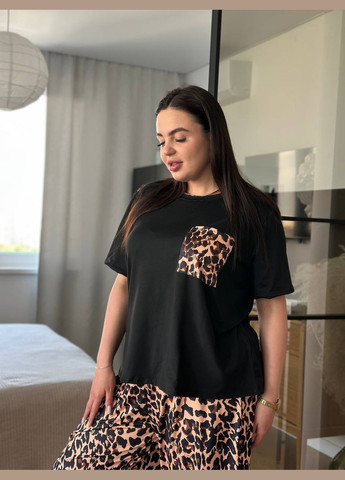 Комбінована всесезон стильна піжама з леопардовим принтом футболка + штани No Brand