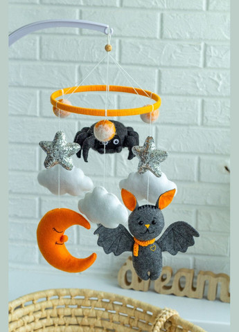 Дитячий мобіль на ліжечко для немовлят ручної роботи WooolyWool «Кажан та павук» No Brand (342758006)