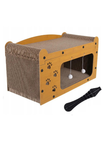 Когтеточка будиночок дряпка дворівнева з еко картону з підвісними м'ячиками для кішок 29×56×27 см (482112-Prob) Unbranded (370456157)