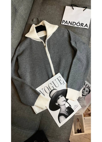 Серый демисезонный женский джемпер оверсайз на молнии с воротником поло джемпер MonCher