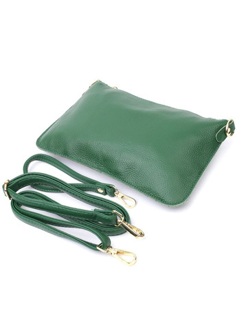 Оригінальна жіноча сумка-клатч із двома ременями з натуральної шкіри зелена 26,5х16,5х2см 22647 Vintage (329195565)