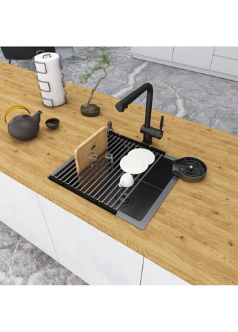 Чорна мийка для кухні з нержавійки 50 см під стільницю Nett NВ-5045 (352730043)