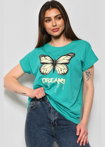 Зелена літня футболка жіноча напівбатальна з малюнком зеленого кольору Let's Shop