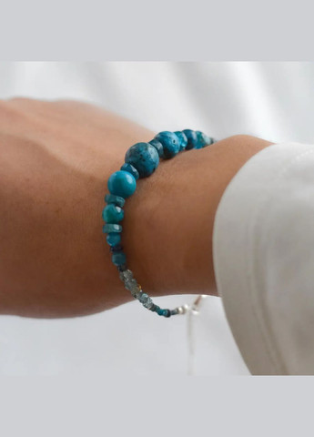 Браслет натуральний камінь Хризоколла, Апатит, Аквамарин фур-ра мед сплав колір срібло d-10-2мм+- L-18-23см No Brand браслет (304292162)