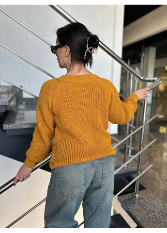 Горчичный демисезонный женский вязаный свитер джемпер No Brand