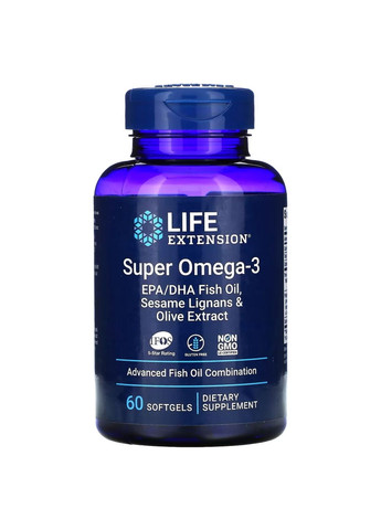 Жирні кислоти Super Omega-3, 60 капсул Life Extension (315872092)